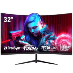 Gawfolk 32 Inch Curved 1800R PC Gaming Monitors 180hz, FHD 1080p 1ms without Bezel, freesync, 98% sRGB，178 ° Angle View HDMI、DisplayPort, Compatible with Mural VESA100*100MM - Black
