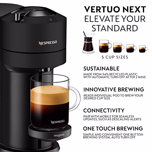 Nespresso Vertuo Next Coffee Machine by De'Longhi, Over 30 Varieties of Pods, 6 Coffee Cup Sizes, Americano, Starter Capsule Set Included, EN120.BM, Matte Black - Image 3