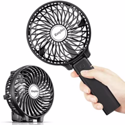 EasyAcc Handheld Fan Portable USB Fan 3 Speeds [Lifetime Service] 180° Foldable Powered Personal Mini Electric Fan With Rechargeable Battery Folding Adjustable Speeds Fan Home Travel Outdoor Black