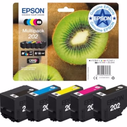 Epson 202 Kiwi Genuine Multipack, 5-colours Ink Cartridges, Claria Premium Ink, Black/Yellow/Magenta/Cyan, Standard Capacity