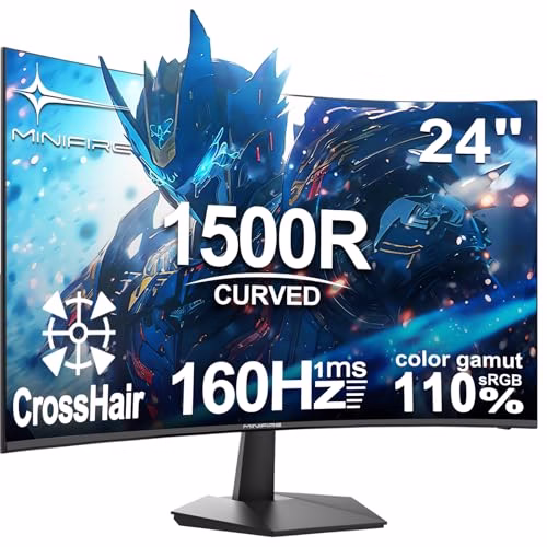 Minifire 24 Inch Gaming Monitor, 160Hz, Curved Gaming Monitor, 1500R, 1Ms, sRGB130%, FHD 1080P Computer Screen, VESA Compatible, Eye Care Adaptive Sync HDMI&DP Prots (MFG24C1L )