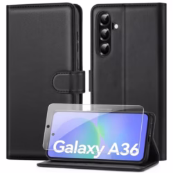 ivencase Compatible with Samsung Galaxy A36 5G Case with 1 HD Screen Protector, PU Leather Flip Wallet Phone Case with Card Slots Stand [RFID Blocking] Magnetic Closure for Samsung A36 - Black