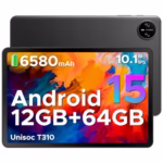 DOOGEE Tab A9 Android 15 Tablet 10 Inch(2025), Unisoc T310 Android Tablets 12GB RAM 64GB ROM(TF 2TB), 6580 mAh Battery, 5G WiFi|Dual Speaker|8MP AI Camera|Type-C|GMS|Bluetooth|Face ID|3.5mm Jack-Black