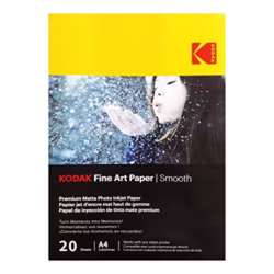 KODAK Fine Art Paper - Matte Photo Paper, Pack of 20 Sheets, 340g/m², A4 Size (21x29.7 cm), Inkjet Printing, Smooth Effect, Ideal for Preserving Your Memories