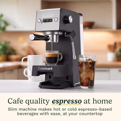 Cuisinart® Slim Espresso Machine | Espresso, Americano, Cold Brew | Integrated milk frother for Lattes and Cappuccino | 15-Bar Pressure, Bottomless Portafilter |Compact Design, Travel Mug Compatible - Image 2