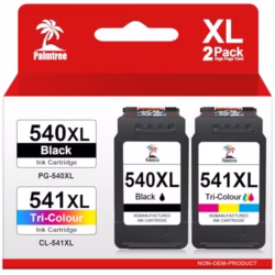 Palmtree 540XL and 541XL Compatible for Canon 540 and 541 Ink Cartridges XL for Canon TS5150 TS5151 TS5100 for PIXMA MG3650s MG3650 MG3600 MG3500 MG4250 MX475 540 541 Printer Ink Black Tri-Colour