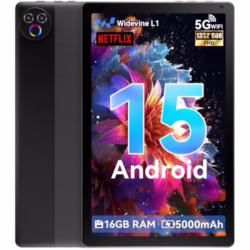 Tablet 10 Inch Android 15, Tablets 16GB RAM 1TB Expandable, Android Tablet 1332 * 800 HD, 5G WiFi, BT5.4, 5MP Dual Camera, Tab PC 5000mAh Battery, GMS Widevine L1 (Black)