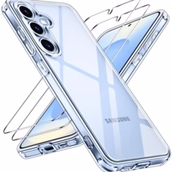 ivoler Clear Case for Samsung Galaxy S25 5G with 2 Pieces Tempered Glass, [Anti-Yellow] [Military Protection] [Camera Protection] Transparent Protective Case Shockproof Anti-Scratch Cover
