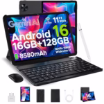 DOOGEE U11 Android 16 Tablets, Tablet 11 inch Android Tablets with 16GB RAM+128GB ROM+TF 2TB 8580mAh Battery, 90Hz IPS Screen, 13MP+5MP Camera,Wifi Gaming Tablet with Keyboard Mouse Pen Case-Black