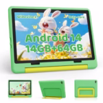 10 Inch Kids Tablet, Android 14 Tablet for Kids With 14GB+64GB+1TB Expandable, Octa-Core Processor, Face ID, 5MP+8MP, 5000mAh, Parental Control, 5G WiFi 6, BT 5.3, Protective Case, Green