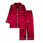 Girls Boys Pyjamas Set Button-up Silk Satin Pajamas Sleepwear Nightwear 2 Pieces Clothes Set Gifts for Baby Girls Boys