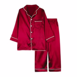 Girls Boys Pyjamas Set Button-up Silk Satin Pajamas Sleepwear Nightwear 2 Pieces Clothes Set Gifts for Baby Girls Boys