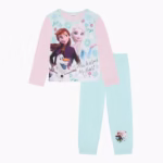 Disney Frozen, Girls 2 Piece Pyjamas Set Featuring Elsa, Anna and Olaf, Pink/Blue, Age 18 Months - 5 Years