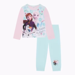 Disney Frozen, Girls 2 Piece Pyjamas Set Featuring Elsa, Anna and Olaf, Pink/Blue, Age 18 Months - 5 Years