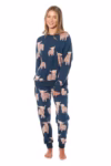 Women's Printed Fleece Pyjama Set – Soft & Warm Sleepwear, Long Sleeve Animal Print PJs