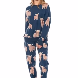 Women's Printed Fleece Pyjama Set – Soft & Warm Sleepwear, Long Sleeve Animal Print PJs