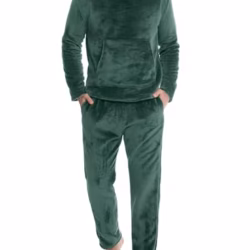 Lovasy Mens Fleece Pyjamas Sets Warm Fleece Pyjamas for Men with Fluffy Hoodie Cosy Mens Pjs Sets Super Soft Loungewear Pajamas
