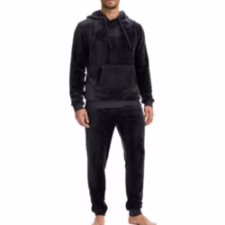 The Essentials Wardrobe Mens Hooded Fleece Pyjama Set Long Sleeve T-Shirt & Bottom Pants Sleepwear Loungewear & Winter Nightwear for Men Soft Top & Trousers