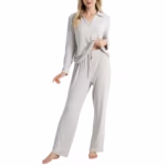 Women's Pyjamas Set, Ladies Pyjamas Long Sleeve Striped Shirt with Suit Collar and Wide Leg Trousers Comfy Loungewear, Ultra-Soft Nightwear PJS