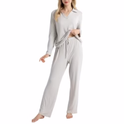 Women's Pyjamas Set, Ladies Pyjamas Long Sleeve Striped Shirt with Suit Collar and Wide Leg Trousers Comfy Loungewear, Ultra-Soft Nightwear PJS