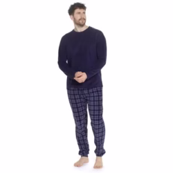 GM Apparel Men's Fleece Pyjama Set | Winter Warm PJs Nightwear, Sleepwear Loungewear | Super Soft Cosy Plain Top & Checked 2 Piece Bottoms Set - Gifts for Men