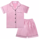 Silk Pyjamas Kids Set Unisex Short Sleeve Girls Pyjamas Solid Color for Kids