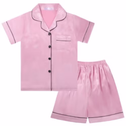 Silk Pyjamas Kids Set Unisex Short Sleeve Girls Pyjamas Solid Color for Kids