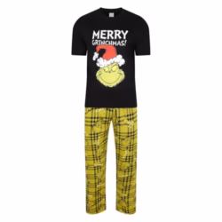 Mens The Grinch Christmas Pyjamas PJ Set Night Wear Xmas M-XXL Black/Check New
