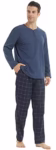 Mens Winter Pyjamas Sets Ultra Soft Henley Long Sleeve Top & Flannel Checked Bottoms Fleece Pyjamas for Men Loungewear PJs Sleepwear