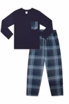 ThePyjamaFactory Boys Navy Blue Long Tartan Check Bottoms Pyjama Set Pjs For Kids