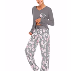 Famulily Women Comfy Pajamas, Ladies Pyjamas Set Floral Printing Long Sleeve Loungewear Top and Wide Leg Pants Pjs Set Soft Nightwear Sleepwear
