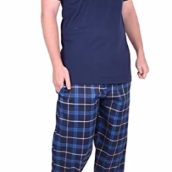 Gaffer Pajamas Set, Men's Cotton Lounge Pants with Check Design and Short Sleeve T-Shirt, Size S, M, L, XL, 2XL