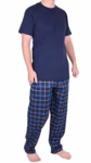 Gaffer Pajamas Set, Men's Cotton Lounge Pants with Check Design and Short Sleeve T-Shirt, Size S, M, L, XL, 2XL
