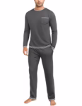 Mens Pyjamas Set Long Sleeve Crew Top and Cotton Lounge Pants Winter Mens PJS Sets Loungewear Sleepwear