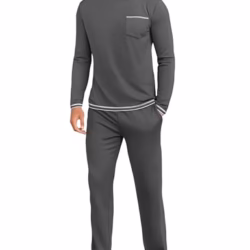 Mens Pyjamas Set Long Sleeve Crew Top and Cotton Lounge Pants Winter Mens PJS Sets Loungewear Sleepwear
