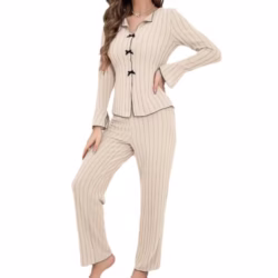 Women's Cotton Modal Long-Sleeve Pyjama Set, Soft and Breathable Women's Pyjamas Set with Adjustable Waist, Front Button Closure for Her
