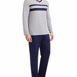 Nieery Men's Pyjamas Sets Long Sleeve Sleepwear Set for Men Nightwear Cotton Loungewear Drawstring Pjs Set with Pockets