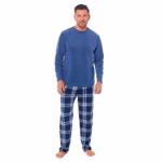 Mens Fleece Pyjama Set Long-Sleeve Soft PJ Sleepwear Nightwear Top and With Check Pants Warm Winter Comfortable Men Pjs