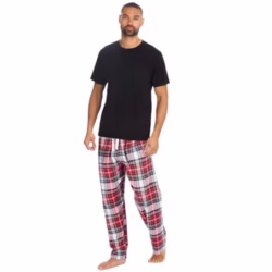 Style It Up Mens Short Sleeve Pyjamas Set Cotton Rich Top Brushed Fleece Bottoms Top Pant PJ Nightwear/Loungewear Set Gift