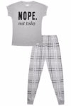 Girls Cheeky Nope Not Today Checked Leg Long Cotton Pyjamas