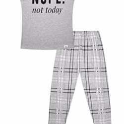 Girls Cheeky Nope Not Today Checked Leg Long Cotton Pyjamas