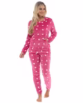 Slumber Hut® Womens Fleece Pyjamas Star Pattern - Ladies Luxury Hooded Sherpa or Round Neck Style PJ's - Warm Winter Pajamas for Women - Size 8 up to 22