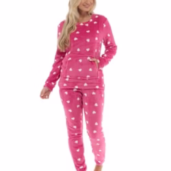 Slumber Hut® Womens Fleece Pyjamas Star Pattern - Ladies Luxury Hooded Sherpa or Round Neck Style PJ's - Warm Winter Pajamas for Women - Size 8 up to 22
