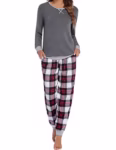 Ekouaer Womens Pyjamas Sets Round Neck Soft Sleepwear Sets Long Sleeve Plaid Pjs Set Winter Loungewear