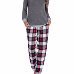 Ekouaer Womens Pyjamas Sets Round Neck Soft Sleepwear Sets Long Sleeve Plaid Pjs Set Winter Loungewear