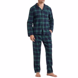 Mens Flannel Pyjamas Set Cotton Checked Lounge Wear with Pocket Long Sleeve Top and Bottoms 2 Piece Soft Nightwear Winter Warm Pjs