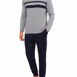 Marvmys Mens Pyjama Set Long Sleeve T-Shirt & Bottom Pants With Pockets Soft 2 Piece Loungewear Nightwear Pjs