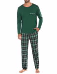 Sykooria Mens Pyjama Set Plaid Cotton Sleepwear Set Long Sleeve Pajama Top And Full Length Pajama Bottoms With Pockets