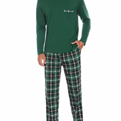 Sykooria Mens Pyjama Set Plaid Cotton Sleepwear Set Long Sleeve Pajama Top And Full Length Pajama Bottoms With Pockets