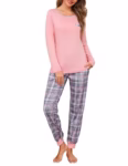 Womens Pyjama Set Cotton Winter Pyjamas 2 Pieces Pjs Long Sleeve Pajama Top and Full Length Plaid Sleep Pants Loungewear Set